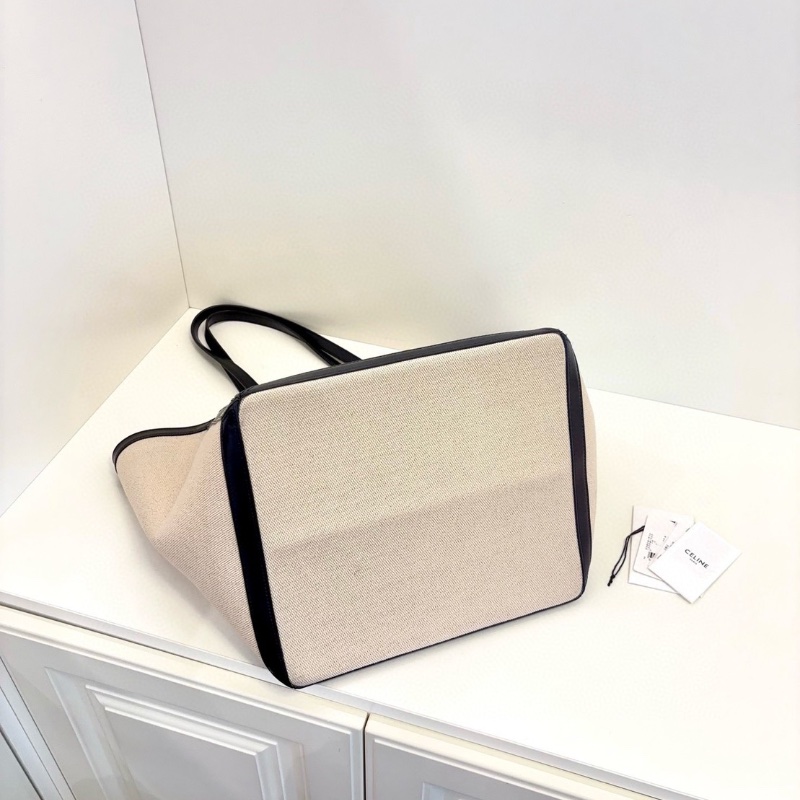 Celine 香草色帆布拼黑皮蝙蝠大tote托特包/沙灘包  30*30*25 全新閒置配件塵袋-7