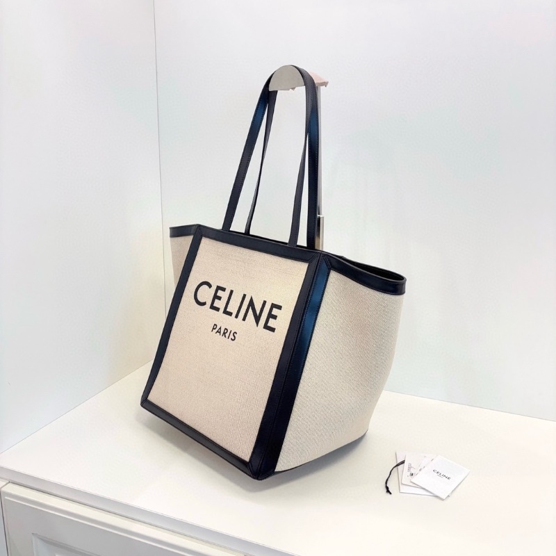 Celine 香草色帆布拼黑皮蝙蝠大tote托特包/沙灘包  30*30*25 全新閒置配件塵袋-8