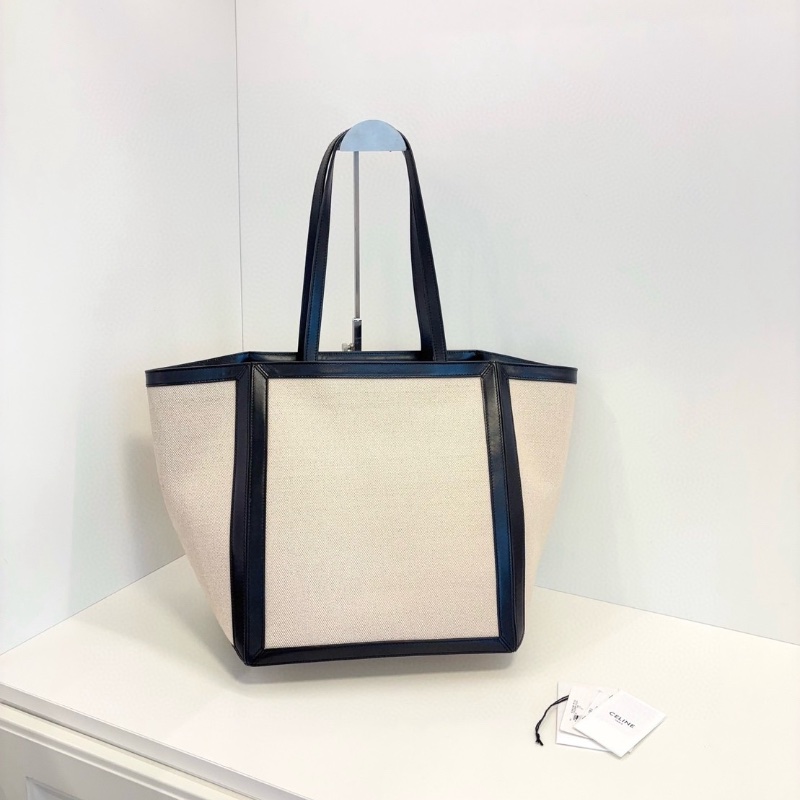 Celine 香草色帆布拼黑皮蝙蝠大tote托特包/沙灘包  30*30*25 全新閒置配件塵袋-9