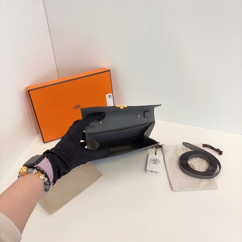 Hermes 經典小方包Clic 16 積雨雲灰金扣 epsom皮  16*14  全新閒置配件塵袋盒子-2