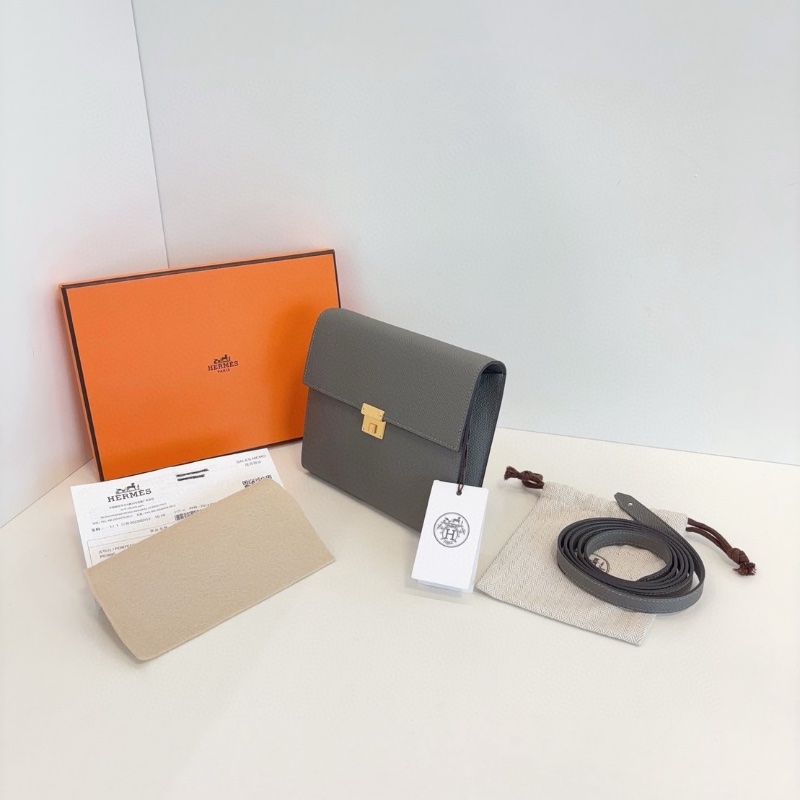 Hermes 經典小方包Clic 16 積雨雲灰金扣 epsom皮  16*14  全新閒置配件塵袋盒子-4