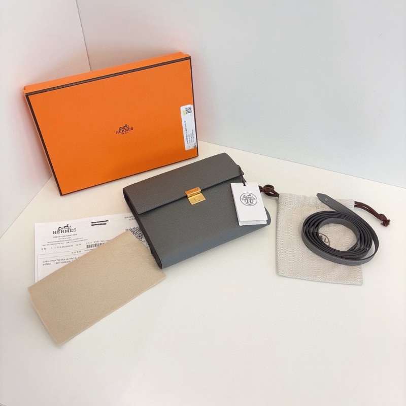 Hermes 經典小方包Clic 16 積雨雲灰金扣 epsom皮  16*14  全新閒置配件塵袋盒子-6
