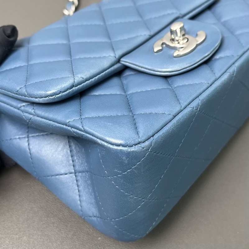 CHANEL CF方胖子 羊皮藍色 銀扣鏈 16*7*12cm  98新配件保卡塵袋-3