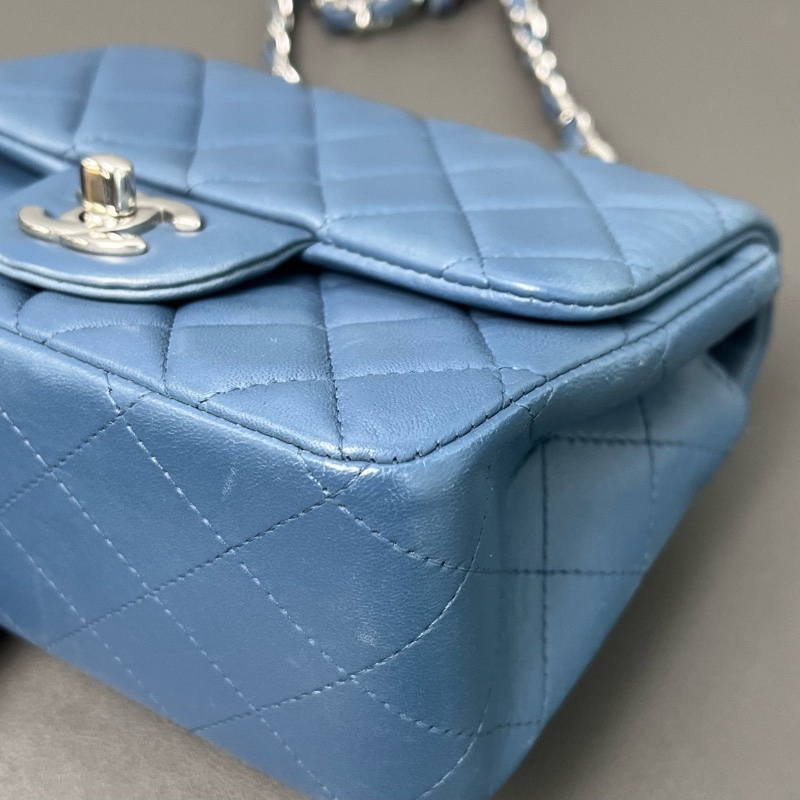 CHANEL CF方胖子 羊皮藍色 銀扣鏈 16*7*12cm  98新配件保卡塵袋-5