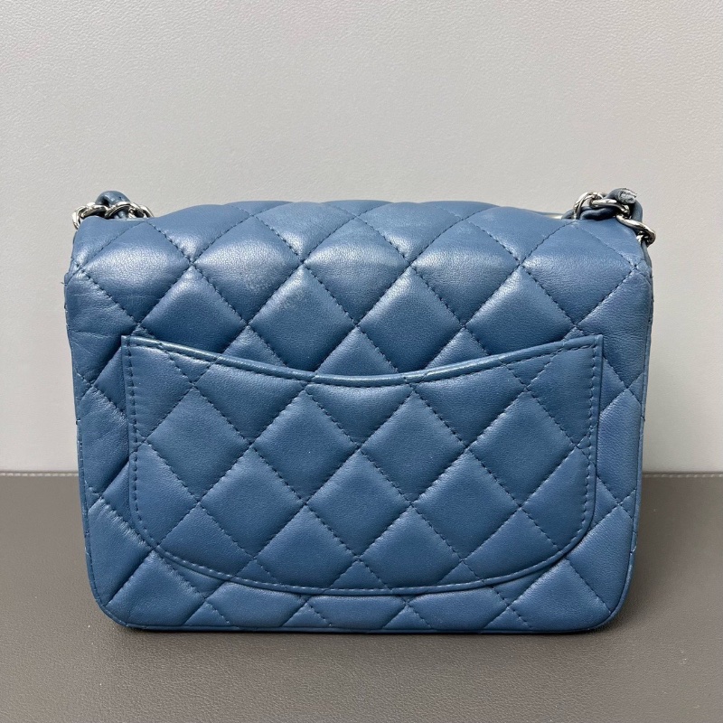 CHANEL CF方胖子 羊皮藍色 銀扣鏈 16*7*12cm  98新配件保卡塵袋-8