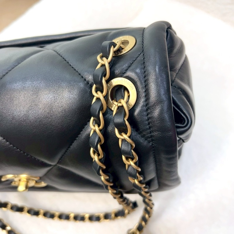 新款25K香奈兒FLAPBAG Chanel 黑金羊皮豆腐斜背包AS5737-19