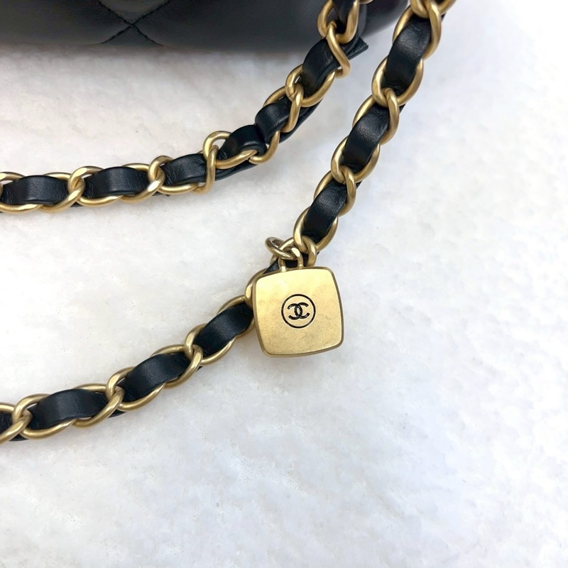 新款25K香奈兒FLAPBAG Chanel 黑金羊皮豆腐斜背包AS5737-20