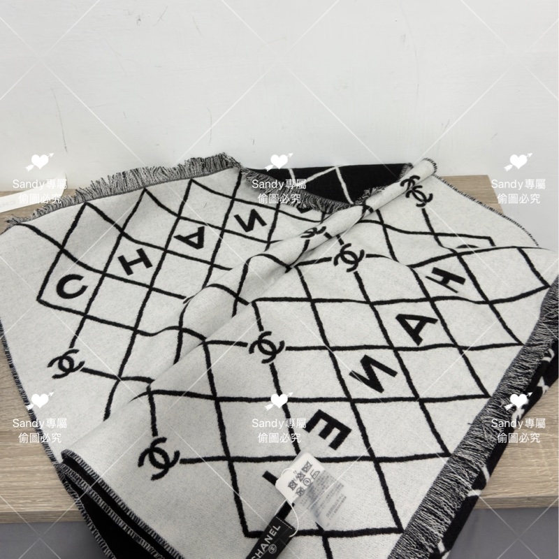 附盒子 Chanel 26p 爆款經典菱格圍巾🧣 全新全配 黑色-1