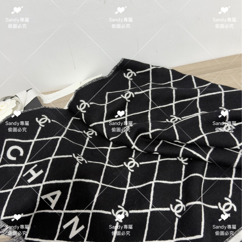 附盒子 Chanel 26p 爆款經典菱格圍巾🧣 全新全配 黑色-6