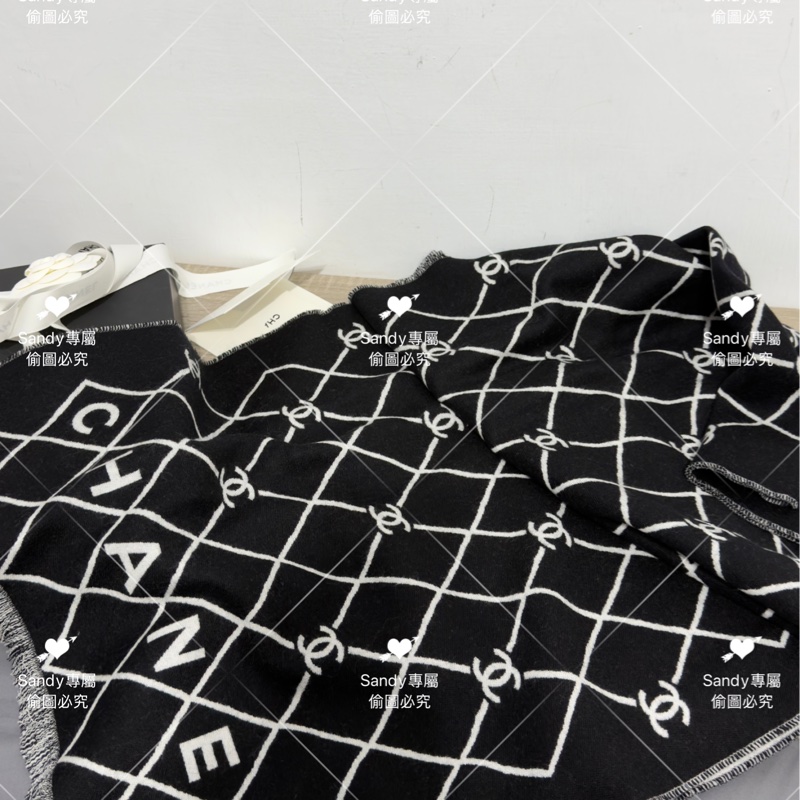附盒子 Chanel 26p 爆款經典菱格圍巾🧣 全新全配 黑色-20