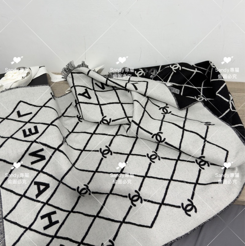 附盒子 Chanel 26p 爆款經典菱格圍巾🧣 全新全配 黑色-21