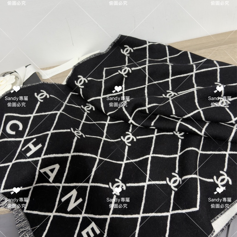 附盒子 Chanel 26p 爆款經典菱格圍巾🧣 全新全配 黑色-22