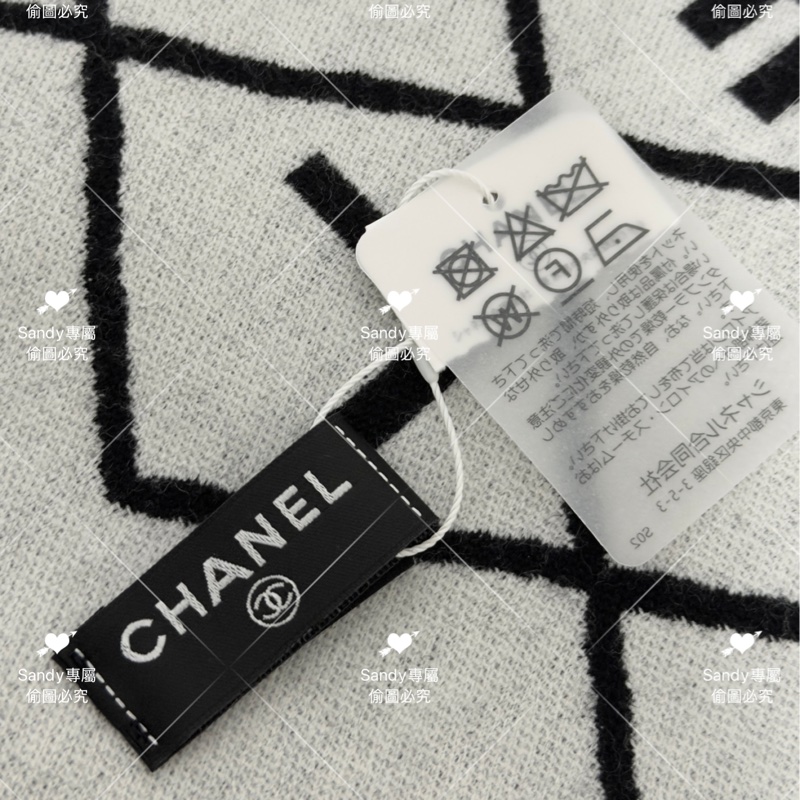 附盒子 Chanel 26p 爆款經典菱格圍巾🧣 全新全配 黑色-25