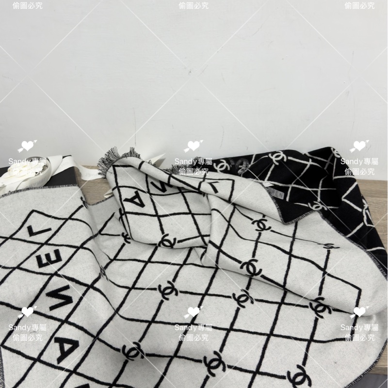 附盒子 Chanel 26p 爆款經典菱格圍巾🧣 全新全配 黑色-32