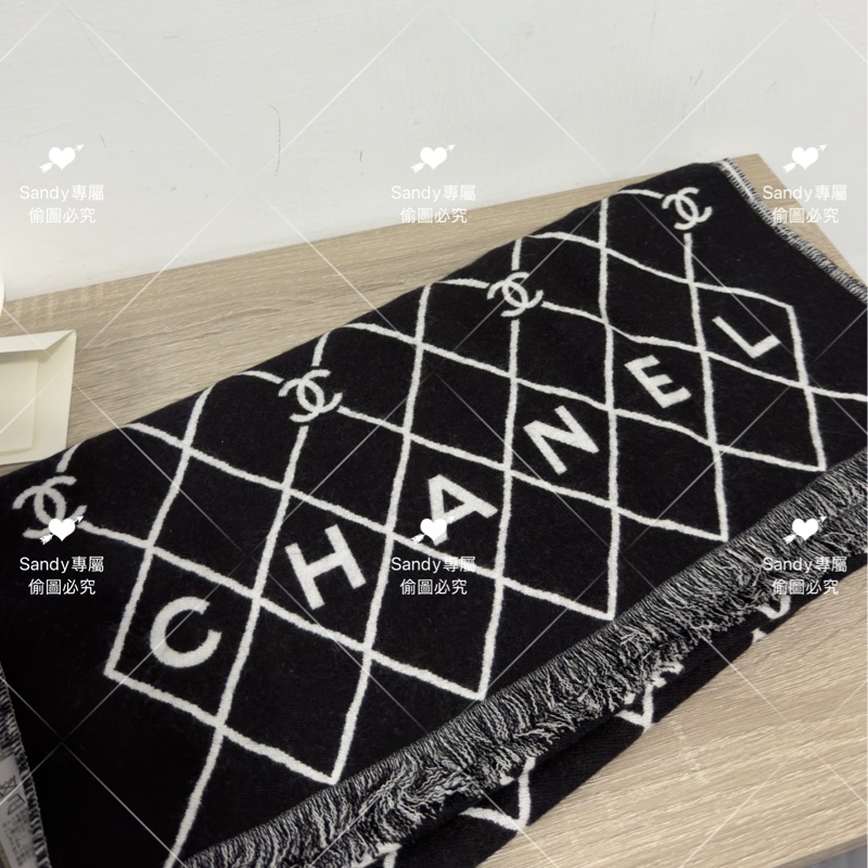 附盒子 Chanel 26p 爆款經典菱格圍巾🧣 全新全配 黑色-34