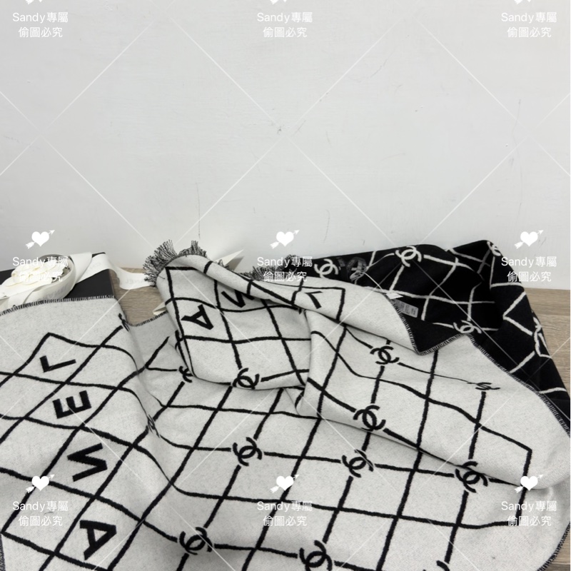 附盒子 Chanel 26p 爆款經典菱格圍巾🧣 全新全配 黑色-40