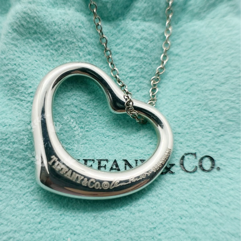 ~~趴趴小舖~~極新正品Tiffany &Co Elsa Peretti Open Heart(M號)愛心項鍊2602231710-6