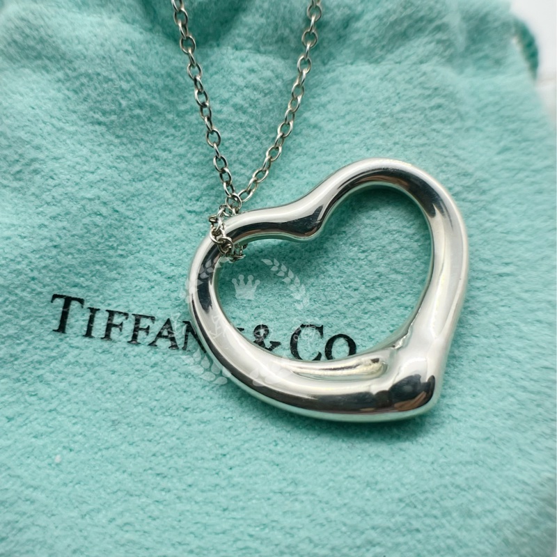 ~~趴趴小舖~~極新正品Tiffany &Co Elsa Peretti Open Heart(M號)愛心項鍊2602231710-7