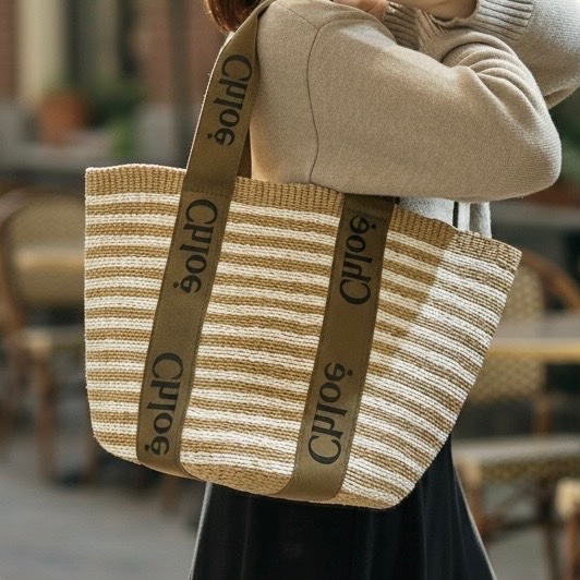 蔻依Chloe woody草編拚皮革托特包-0