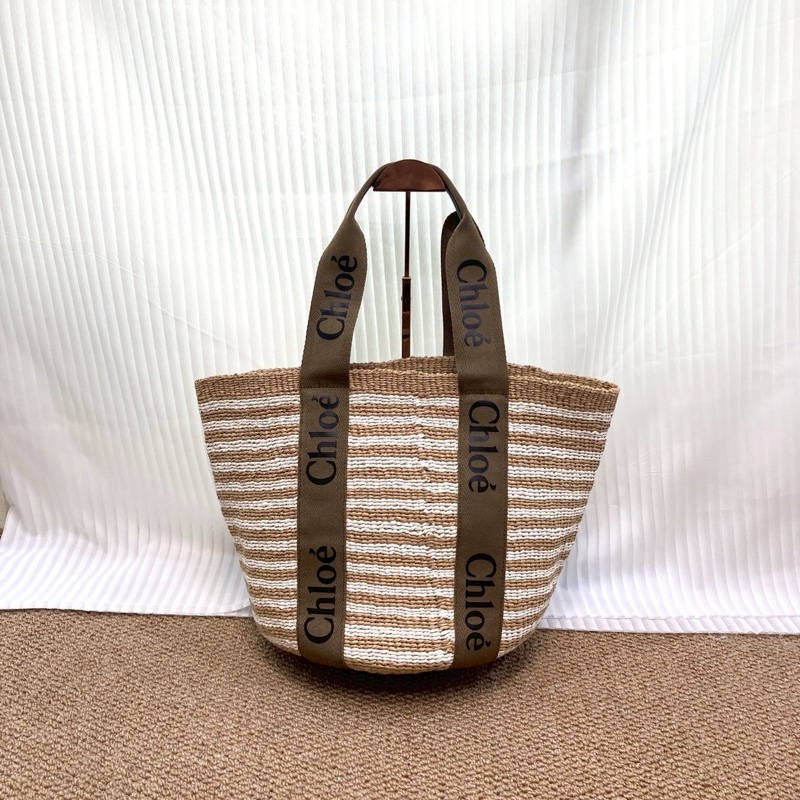 蔻依Chloe woody草編拚皮革托特包-1
