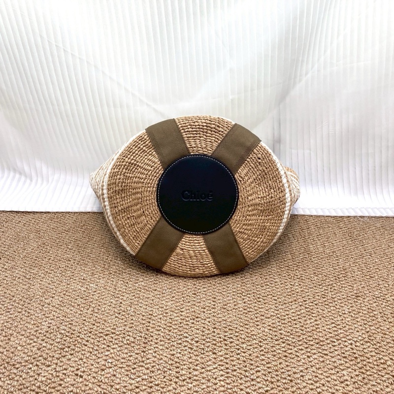 蔻依Chloe woody草編拚皮革托特包-5