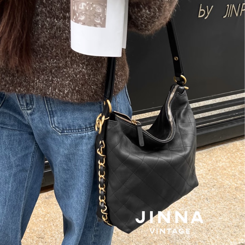 香奈兒25s Chanel 黑金嬉皮 hobo bag中號-1