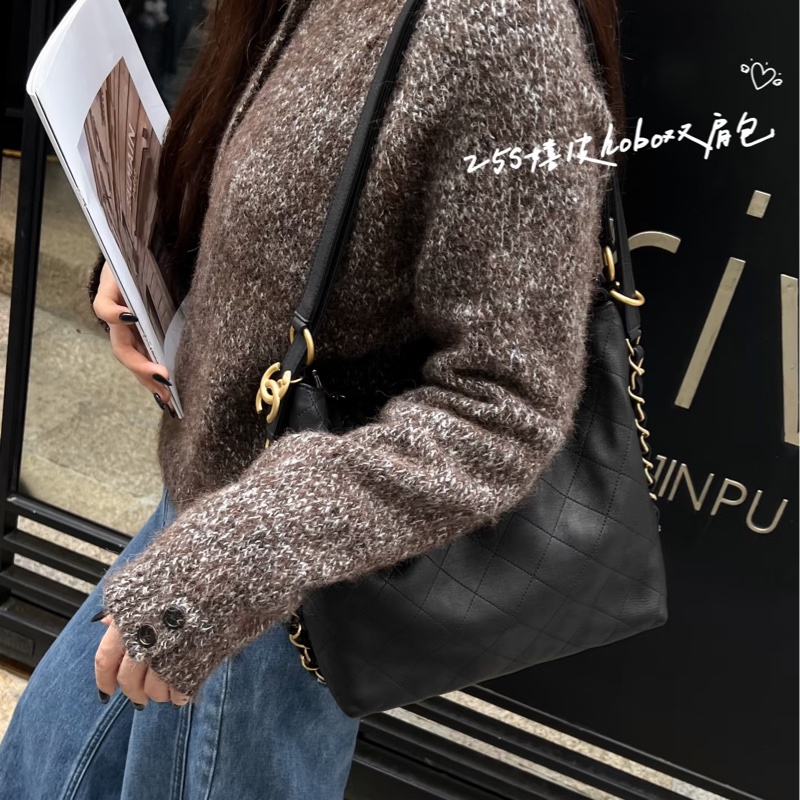 香奈兒25s Chanel 黑金嬉皮 hobo bag中號-2