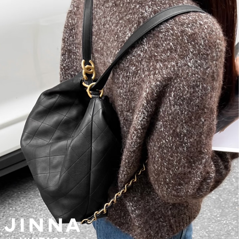 香奈兒25s Chanel 黑金嬉皮 hobo bag中號-4