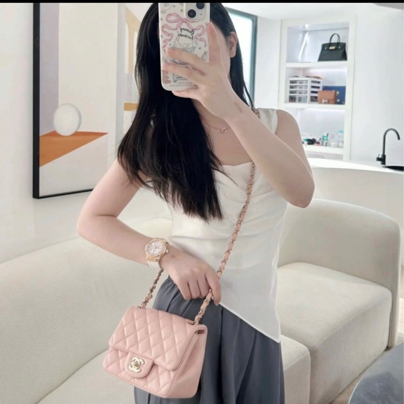 Chanel cf17 經典方胖子粉色 法國製-4