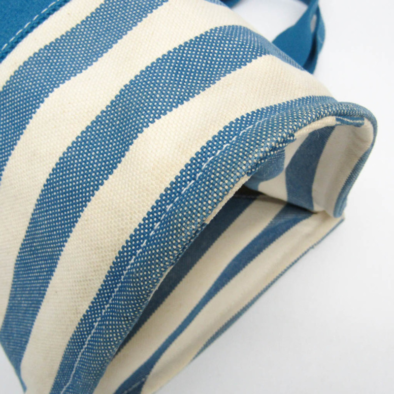 愛馬仕 Cannes MM 男女棉帆布手提包 藍色/白色-4