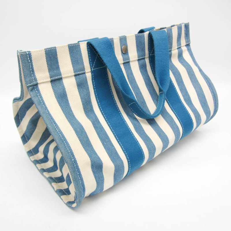 愛馬仕 Cannes MM 男女棉帆布手提包 藍色/白色-6