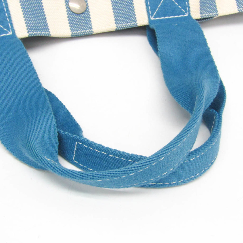 愛馬仕 Cannes MM 男女棉帆布手提包 藍色/白色-13