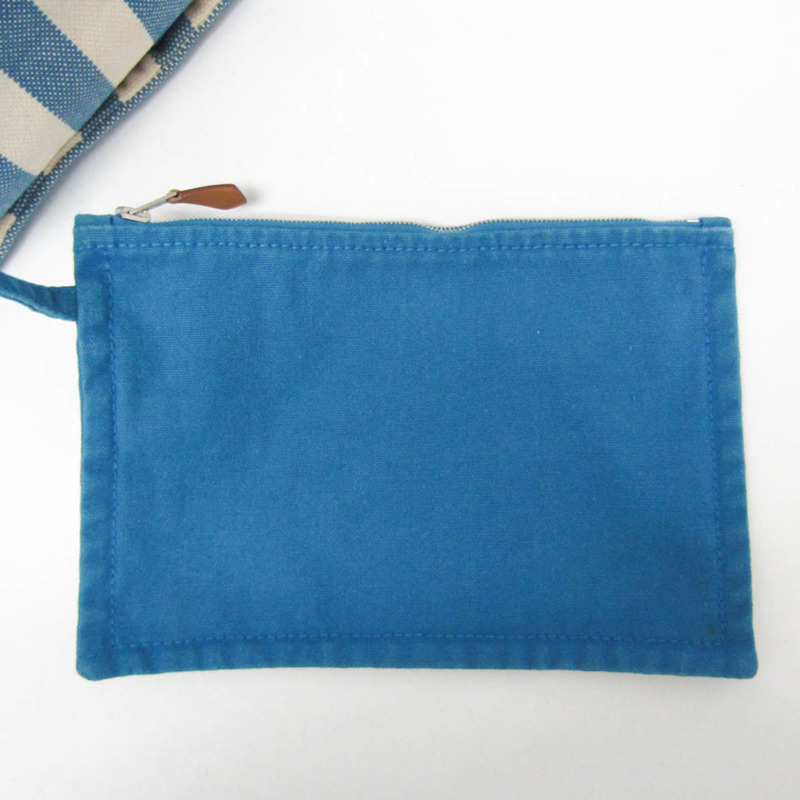 愛馬仕 Cannes MM 男女棉帆布手提包 藍色/白色-14