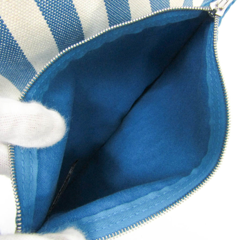 愛馬仕 Cannes MM 男女棉帆布手提包 藍色/白色-15