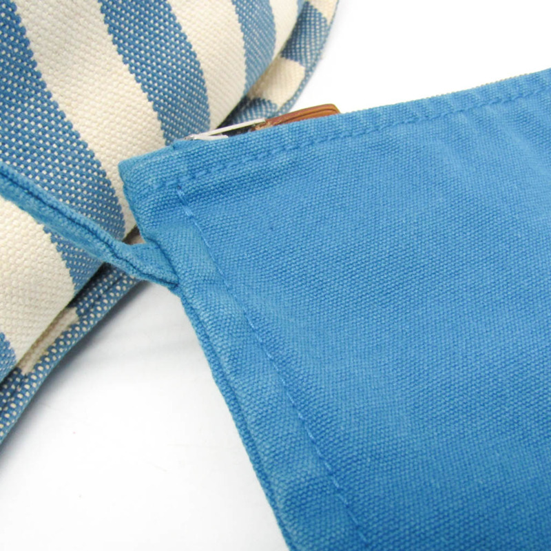 愛馬仕 Cannes MM 男女棉帆布手提包 藍色/白色-17