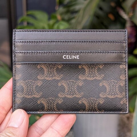 CELINE 銀字凱旋標誌塗層布名片夾/卡夾