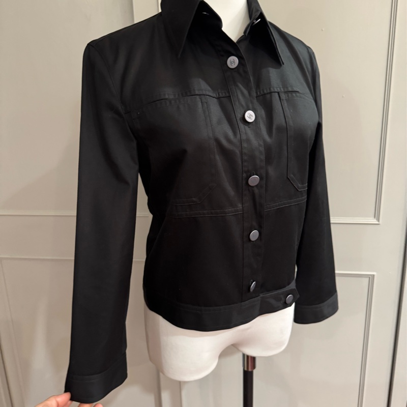 《新歡舊愛》近新香奈兒CHANEL黑色棉質俐落簡約春夏外套36/S-3