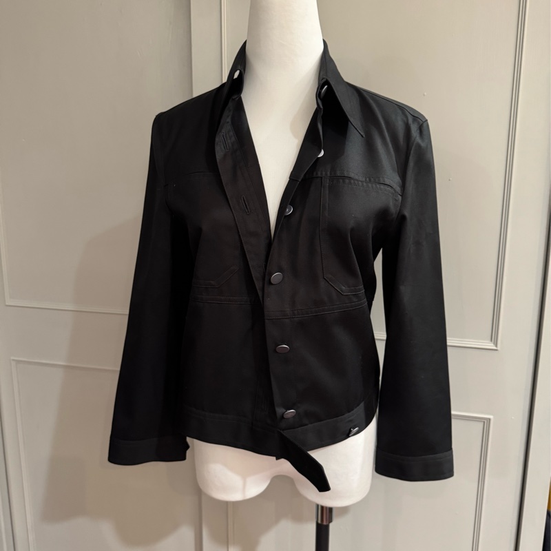 《新歡舊愛》近新香奈兒CHANEL黑色棉質俐落簡約春夏外套36/S-6