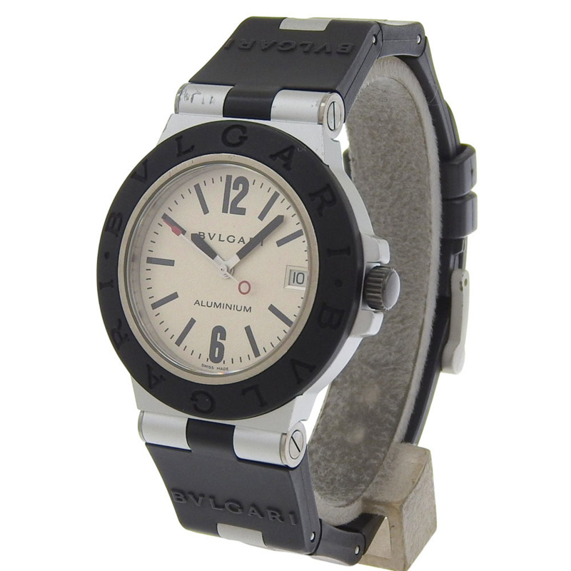 寶格麗 (Bvlgari) BVLGARI AL38TA 鋁金屬腕錶，橡膠錶帶，黑色錶殼，自動機械錶，指針式顯示，銀色錶盤，男士腕錶-1