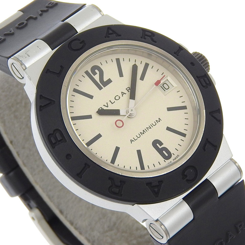 寶格麗 (Bvlgari) BVLGARI AL38TA 鋁金屬腕錶，橡膠錶帶，黑色錶殼，自動機械錶，指針式顯示，銀色錶盤，男士腕錶-2