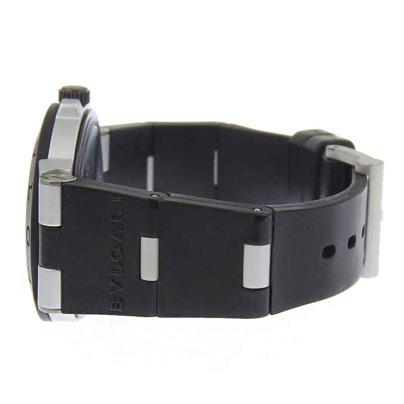 寶格麗 (Bvlgari) BVLGARI AL38TA 鋁金屬腕錶，橡膠錶帶，黑色錶殼，自動機械錶，指針式顯示，銀色錶盤，男士腕錶-5