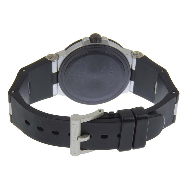 寶格麗 (Bvlgari) BVLGARI AL38TA 鋁金屬腕錶，橡膠錶帶，黑色錶殼，自動機械錶，指針式顯示，銀色錶盤，男士腕錶-6