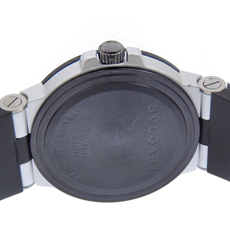寶格麗 (Bvlgari) BVLGARI AL38TA 鋁金屬腕錶，橡膠錶帶，黑色錶殼，自動機械錶，指針式顯示，銀色錶盤，男士腕錶-7