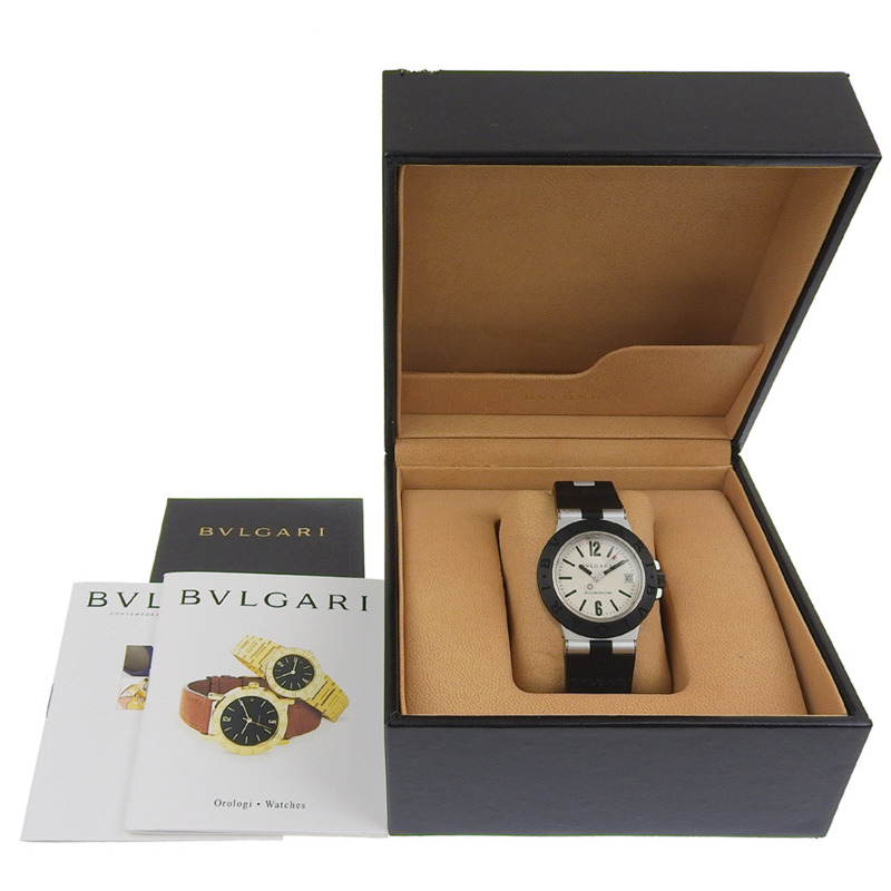 寶格麗 (Bvlgari) BVLGARI AL38TA 鋁金屬腕錶，橡膠錶帶，黑色錶殼，自動機械錶，指針式顯示，銀色錶盤，男士腕錶-9