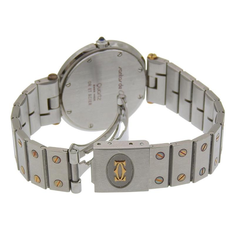 卡地亞 Santos 圓形 LM 腕錶，Cal. 81 機芯，精鋼及 18K 黃金材質，銀色石英機芯，指針式顯示，白色錶盤，男士款-4