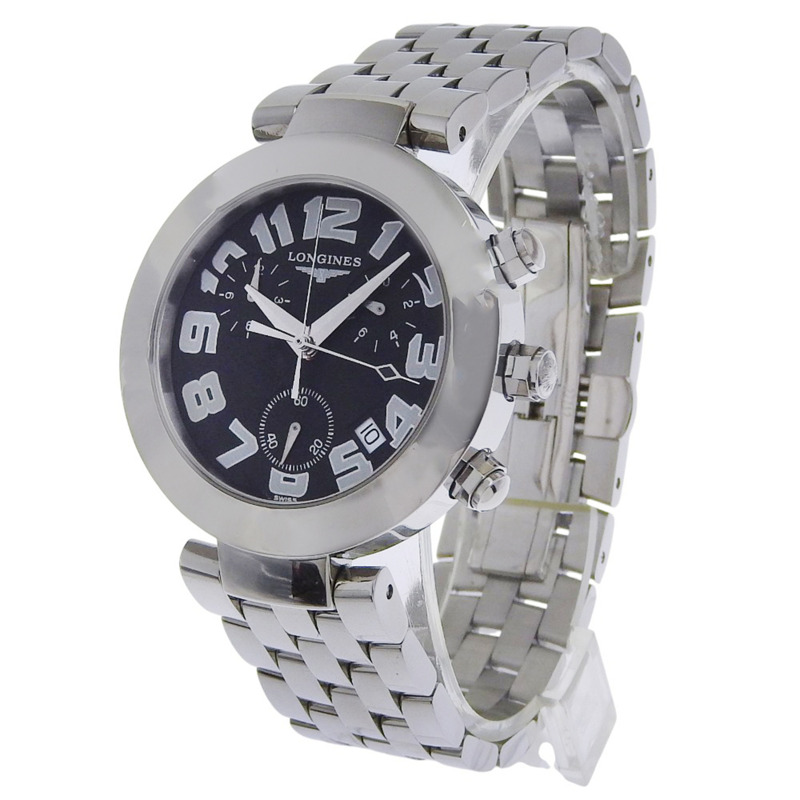 浪琴 DolceVita 男士腕錶 L5.677.4 不鏽鋼銀色石英計時表,黑色錶盤-1