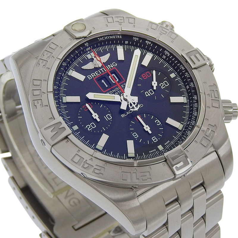 百年靈黑鳥計時腕錶 A4436010/BB71，不鏽鋼錶殼，銀色錶盤，自動上鍊，海軍藍錶盤，男款-2