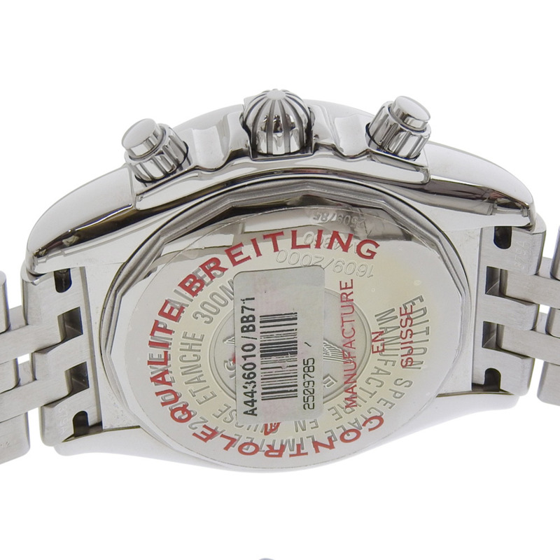 百年靈黑鳥計時腕錶 A4436010/BB71，不鏽鋼錶殼，銀色錶盤，自動上鍊，海軍藍錶盤，男款-4