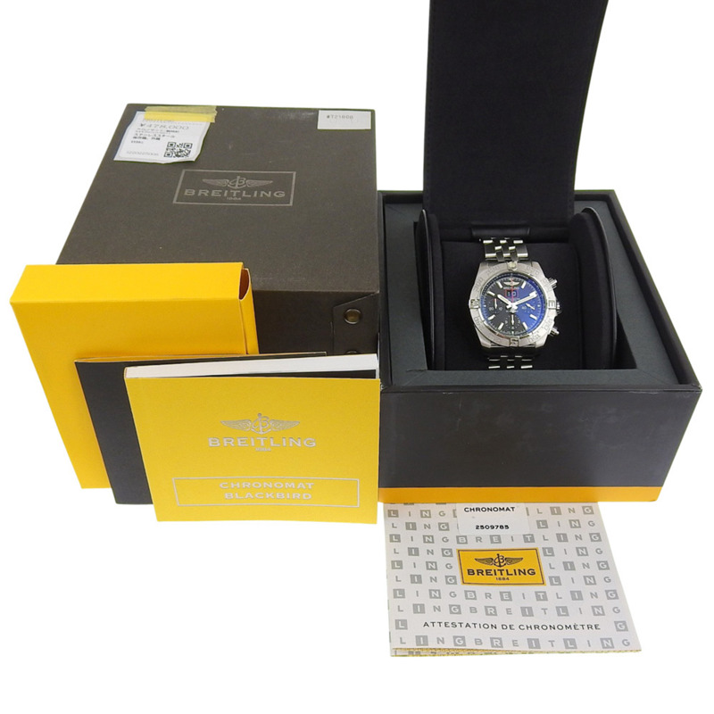 百年靈黑鳥計時腕錶 A4436010/BB71，不鏽鋼錶殼，銀色錶盤，自動上鍊，海軍藍錶盤，男款-7