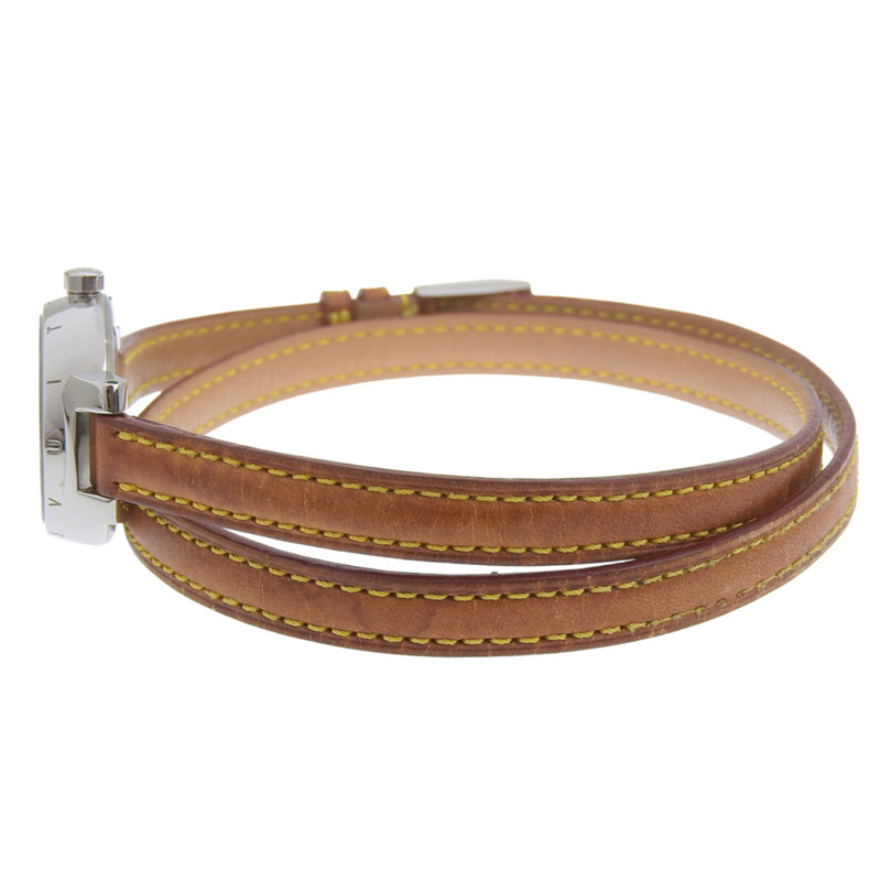 路易威登 Tambour Q1211 女士腕錶，不鏽鋼和皮革錶帶，石英機芯，指針式顯示，黑色錶盤-4